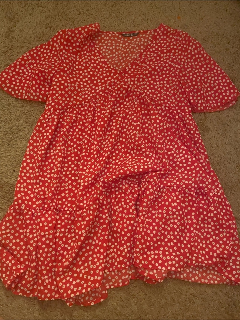 SHEIN Red Floral Short Sleeve Dress